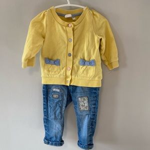 H&M Baby Girl Button Up Sweater and Jeans